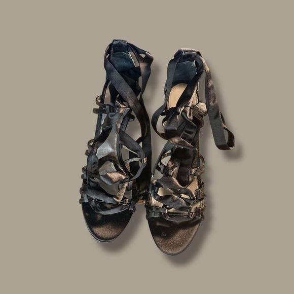 Jason Wu ‘Gia’ Black Satin Lace-Up Open Toe Heels w/ Ankle Ties Size 41 = Sz 11 - Picture 6 of 16